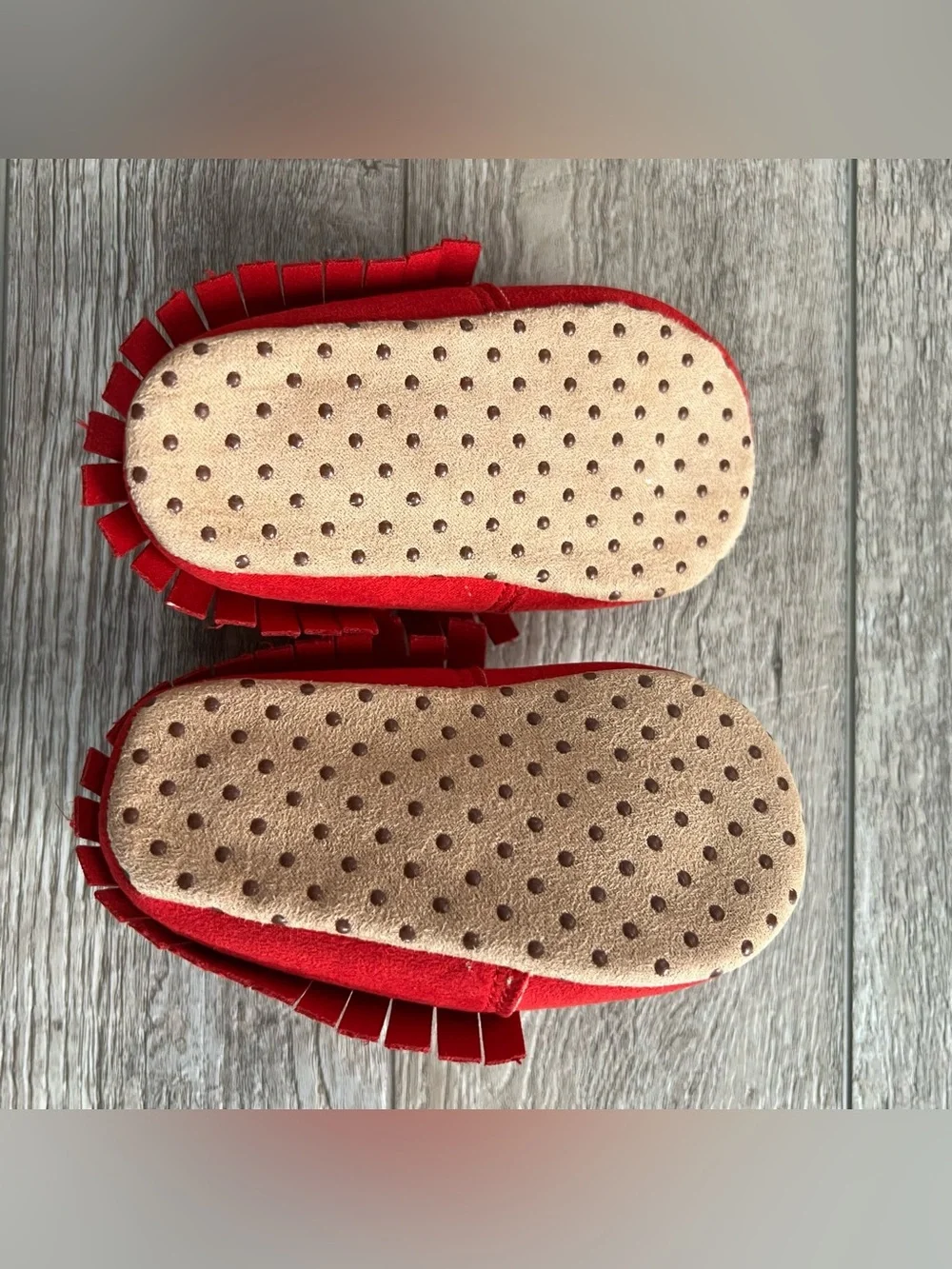 Old Navy Red Fringed Moccasin Baby Shoes Size 6-12 Months